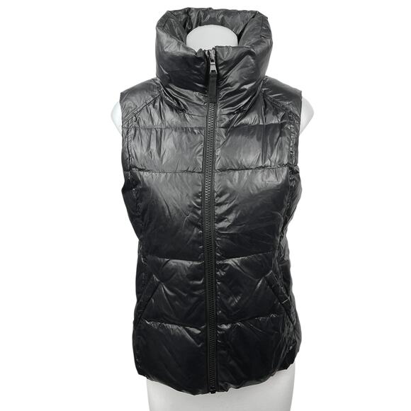 Aqua Women's Black Zip Up Quilted Pockets High Neck Packable Puffer Vest Coat S - Picture 1 of 4